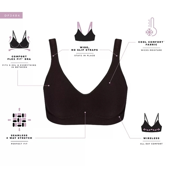 NWT Bali® Comfort Revolution® ComfortFlex Fit® Full-Coverage Wireless Bra 3484 L - Picture 9 of 9